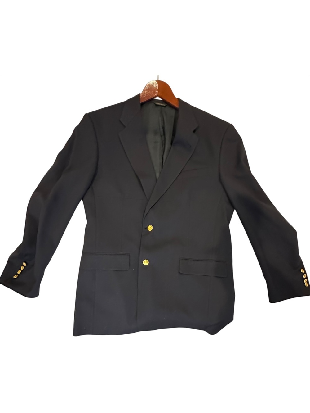 Vintage Austin Reed Men’s Blazer 43L Black Wool Gold Crest Buttons USA Dillard’s
